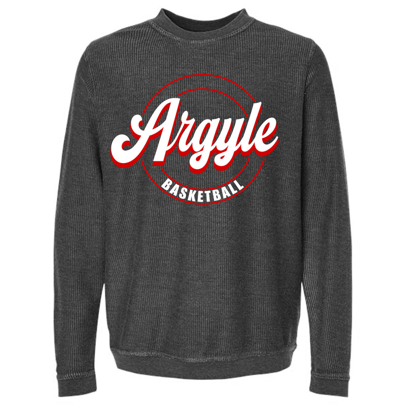 Argyle Basketball Cursive Black Corduroy Pullover